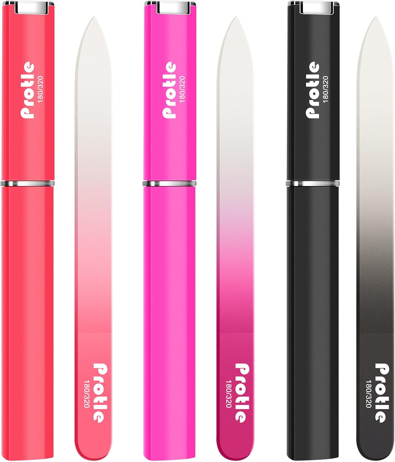 Glass Nail Files for Natural Nails,3Pack Double Sided 180/320 Crystal Nail Filer with Case,Professional Fingernail Files for Women Girls Gifts (Dark Color)