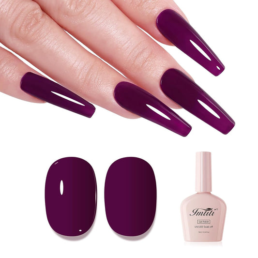 Imtiti Burgundy Gel Nail Polish, Burgundy Red Purple Gel Polish Autumn Winter Soak Off UV LED High Gloss Art Manicure Salon DIY Design 10ML