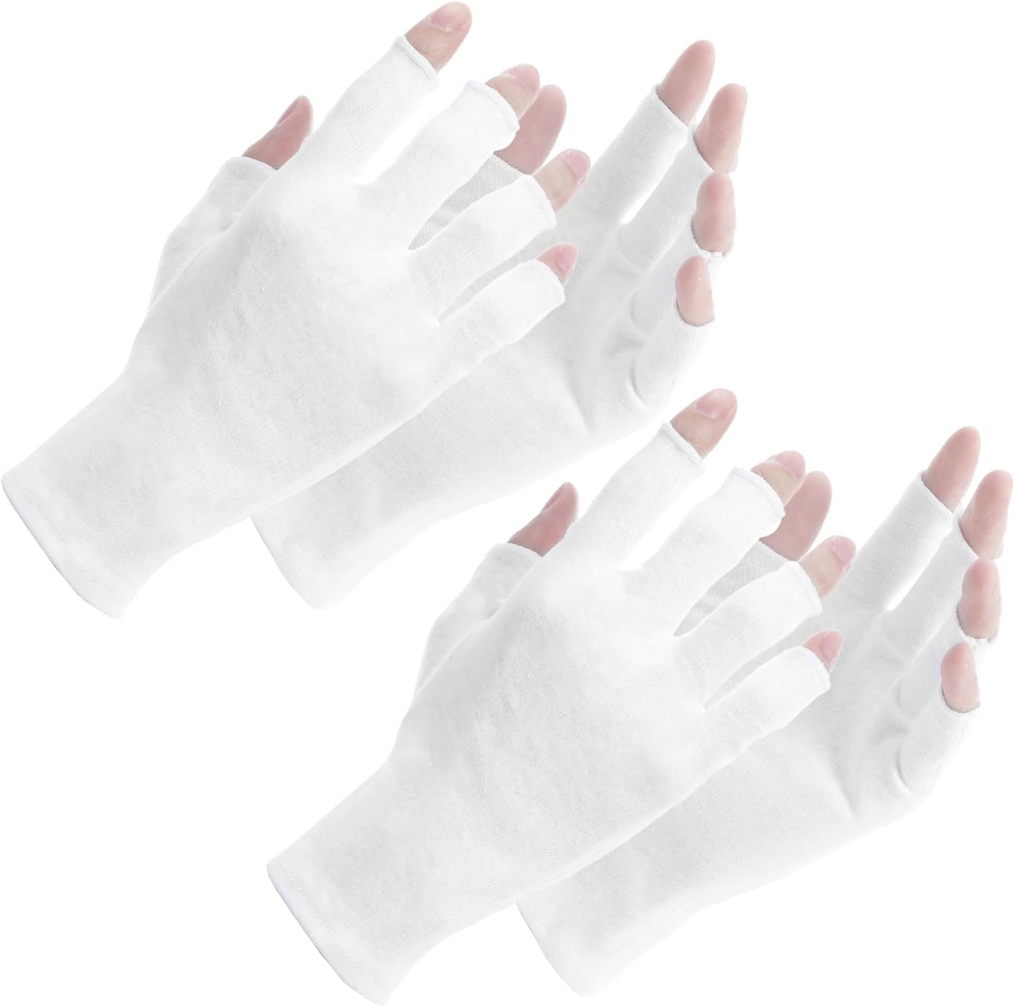 2Pairs White Fingerless Gloves for Women, Cotton Gloves for Dry Hands Sleeping, Fingerless Cotton Gloves Eczema for Sleeping, Overnight, Lotion & Spa Treatment, Moisturizing Night Glove