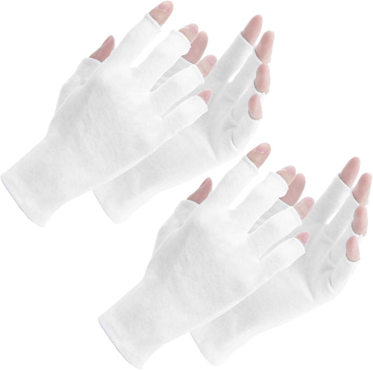 2Pairs White Fingerless Gloves for Women, Cotton Gloves for Dry Hands Sleeping, Fingerless Cotton Gloves Eczema for Sleeping, Overnight, Lotion & Spa Treatment, Moisturizing Night Glove