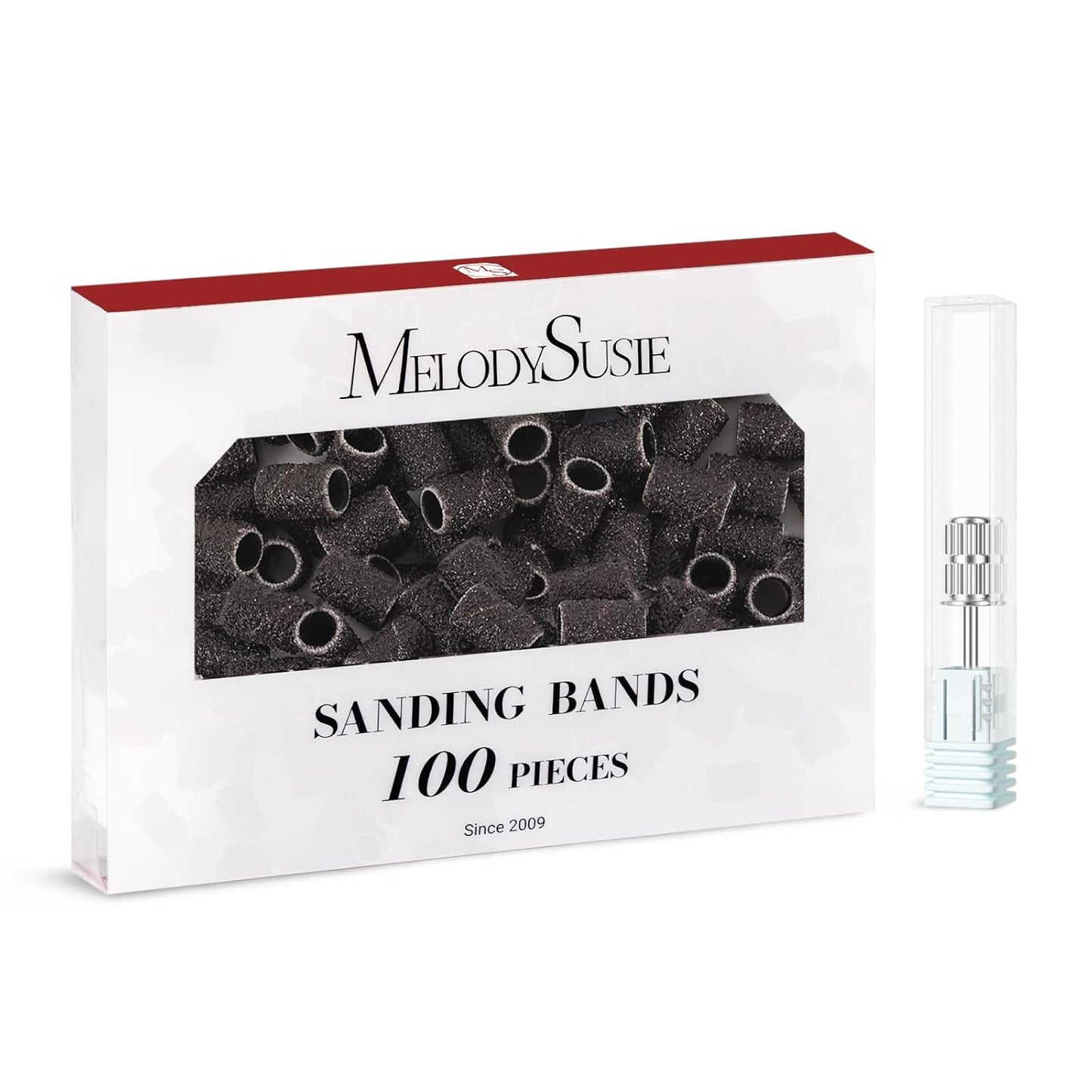 MelodySusie 100 Pcs Nail Drill Bits Sanding Bands for Nail Drill 80 Coarse Grit Nail File Sanding Bands for Acrylic Nails Gel Manicures and Pedicure, Black
