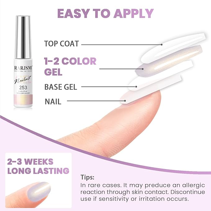 RARJSM Pearl Gold Gel Liner Nail Art Pearlescent Milky Light Purple White Golden Shell Glitter Swirl Effect Gel Nail Polish 8ml Build in Thin Brush Painted Drawing Striper Gelpolish Curing Requires
