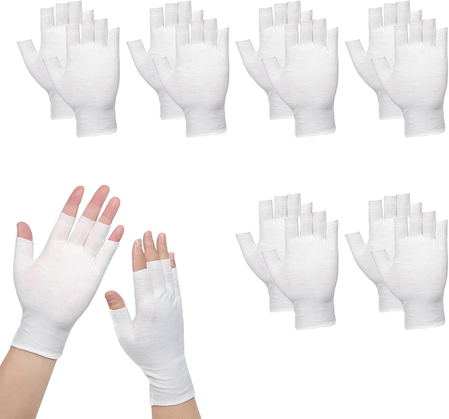 6 Pairs of Cotton Gloves, Moisturizing White Cotton Gloves, Comfortable, One Size Fits All, Unisex Size, Fingerless Touch Screen Design, White
