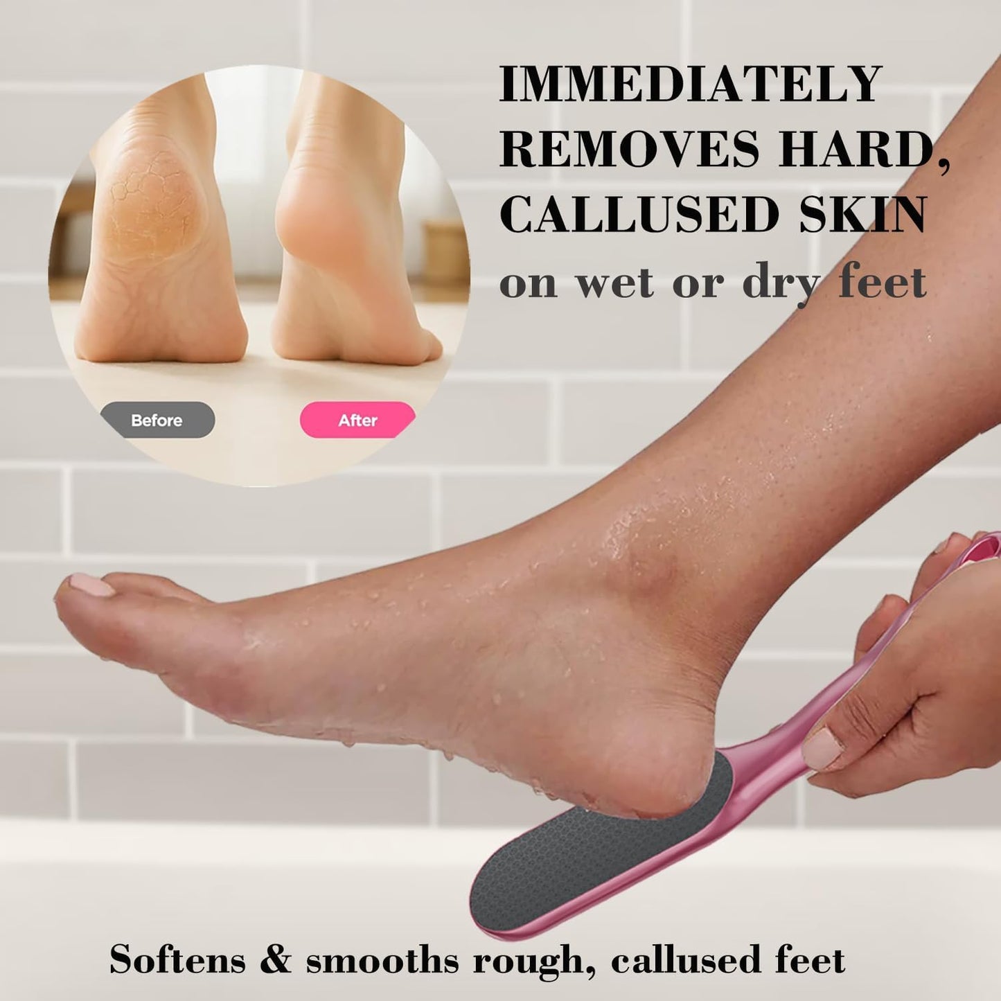 Nano Glass Foot File, Hard Skin Callus Remover with 1PCS Feet Cream, 2Pairs Moisturizing Heel Socks, Professional Foot Care Kit Keep Your Feet Smooth, Pink