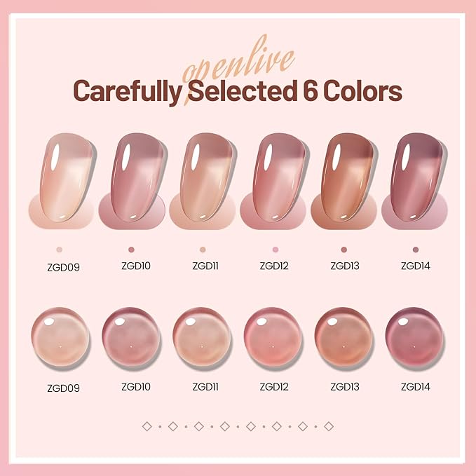 Jelly Nail Polish Set 6 Colors Nude Pink Pale Purple Jelly Quick Dry Nail Polish Set for Nail Art Manicure DIY Salon