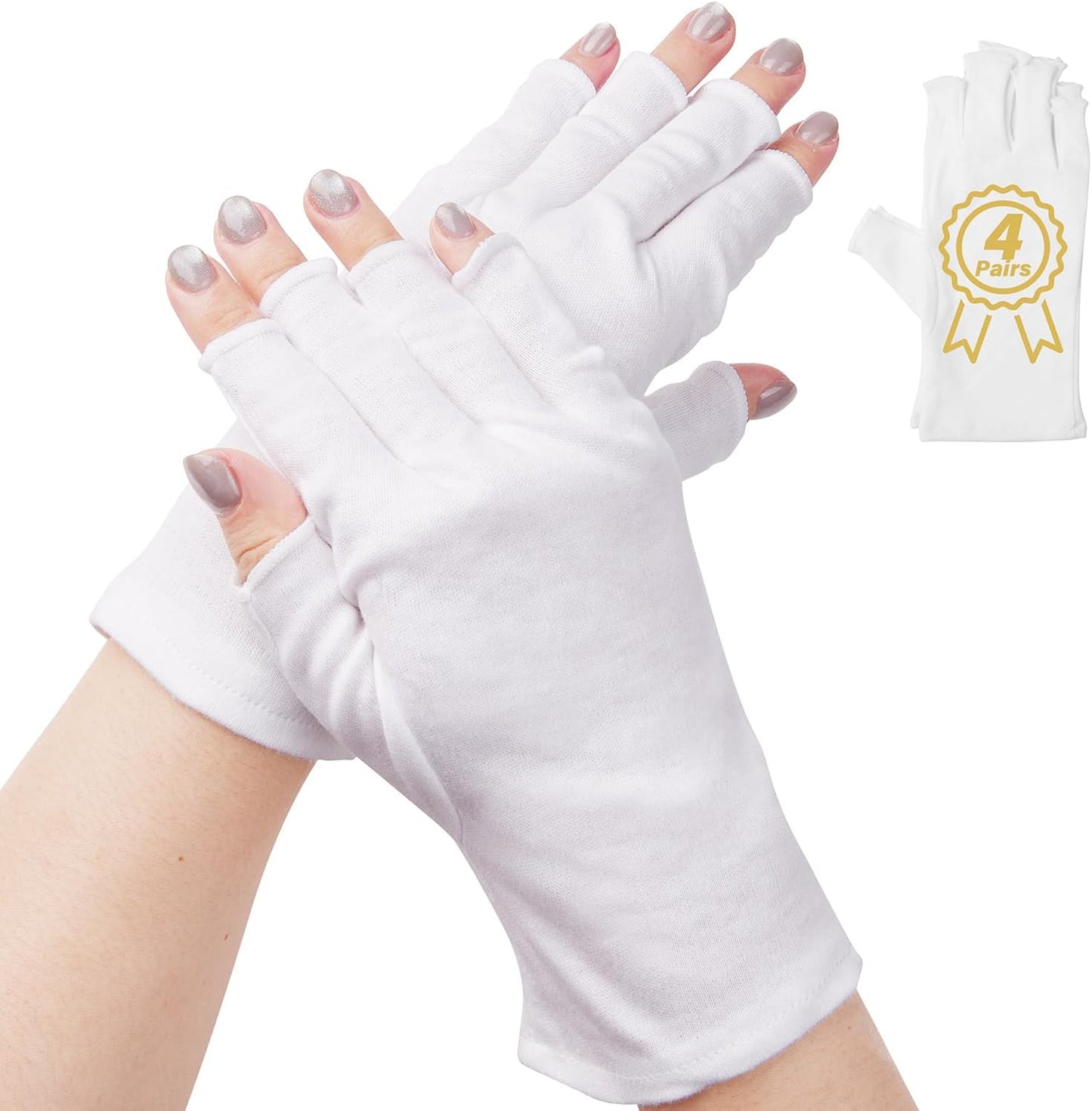 Fingerless Cotton Gloves, 4 Pairs White Cotton Gloves for Dry Hands Sleeping, One Size Fits Most, Moisturizing, Eczema Gloves