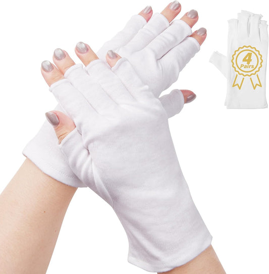 Fingerless Cotton Gloves, 4 Pairs White Cotton Gloves for Dry Hands Sleeping, One Size Fits Most, Moisturizing, Eczema Gloves