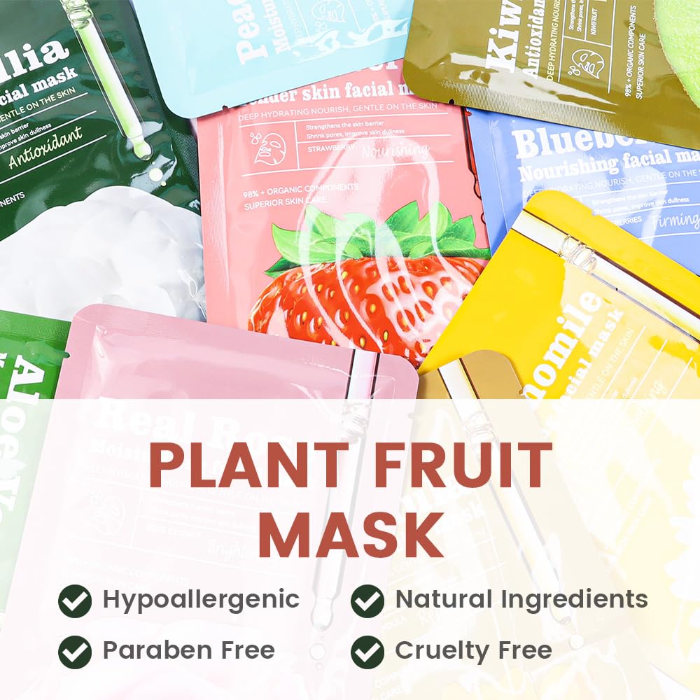 8 Pack Strawberry Kids Face Mask,Pink Face Masks Skincare Spa Day Kit Supplies,Spa Party Favors for Teens Girls Women,Sheet Facial Mask Skincare Gifts Set,Moisturize Soothe for All Skin Types