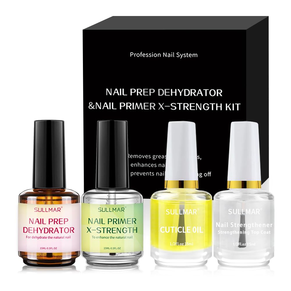 15ml Nail Prep Dehydrator & Primer X-Strength Set - Nail Bonding Kit with Cuticle Oil & Strengthener