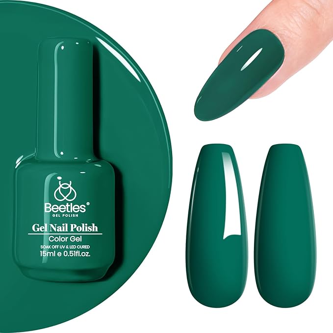 Beetles Green Gel Nail Polish 1 Pcs 15ml Emerald Green Winter Gel Polish Soak Off Uv LED Nail Lamp Needed Nail Art Manicure Salon DIY Home 0.51Oz Gift for Women