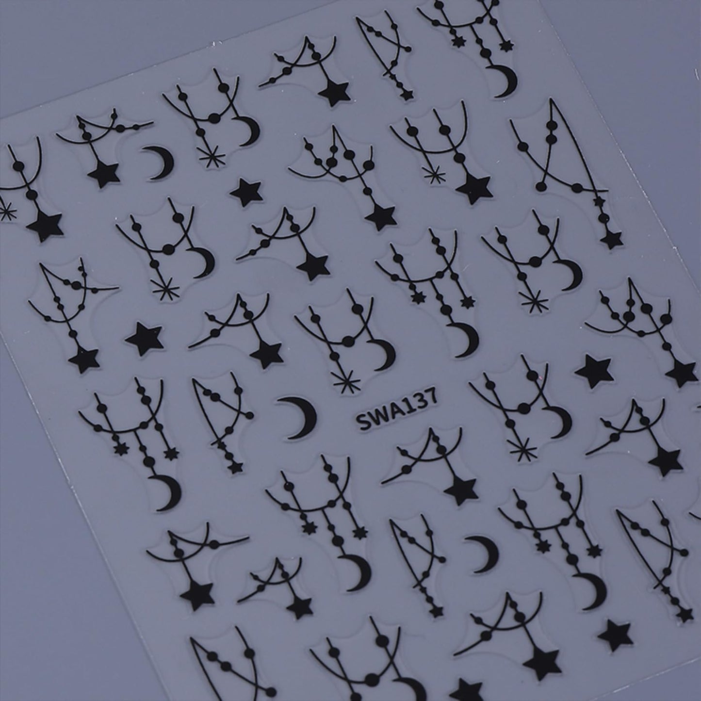 Star Nail Stickers for Nail Art 3D Self-Adhesive Moon Nail Decals Black Silver Star Nail Art Stickers for Women 6 Sheets