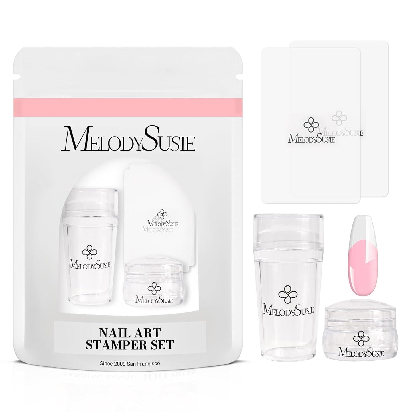 MelodySusie French Nail Stamper Kit, Silicone Stampers with Scrapers, 4PCS DIY Home Nail Design Salon, Clear