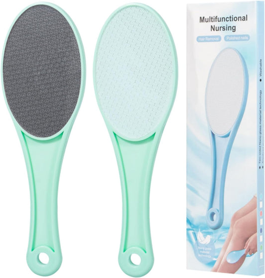 Nano Glass Foot File Callus Remover, 2 Pcs Hard and Dead Skin Remover for Feet, Double Sided Foot Scrubber Pedicure Tool, Hair Eraser for Softer and Smoother Feet Hands, Green, Random Glass