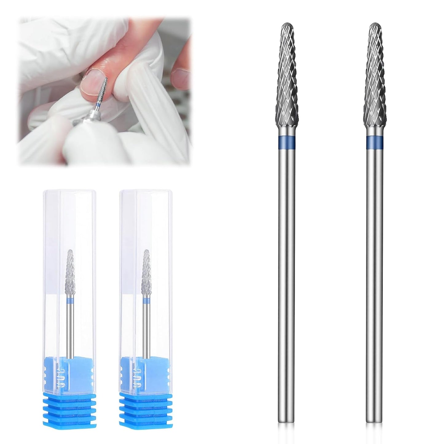 2 Pcs 3/32" Cuticle Clean Nail Drill Bits, Small Cone Clean Medium Grit Carbide Gel Remover Drill Bit for Electric Nail Drills, Conical Professional Manicure Tool Pedicure Gel Polishing Accessories