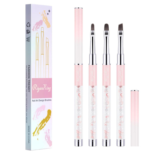 3PCS Nail Art Clean Up Brushes -Round/Angled Nail Brushes for Cleaning Polish Mistakes on the Cuticles, Brushes for Nail Art and Designs Painting DIY
