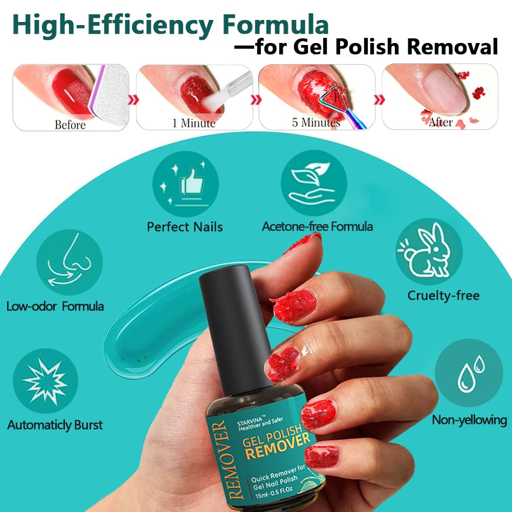 Gel Nail Polish Remover, No Need Soaking or Wrapping Gel Remover for Nails, Easily and Quickly Removes Gel in 2-5 Minutes, with Cuticle Pusher & Scraper for Home DIY Use