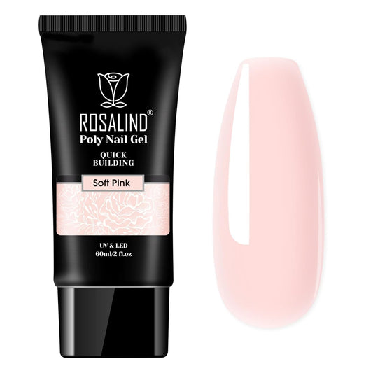 ROSALIND Soft Pink Poly Nail Gel, 2 oz Poly Extension Gel for Nail Art Decoration, Nail Thickening Extension Easy to DIY, Pink Nail Enhancement Need UV Lamp(Update Version