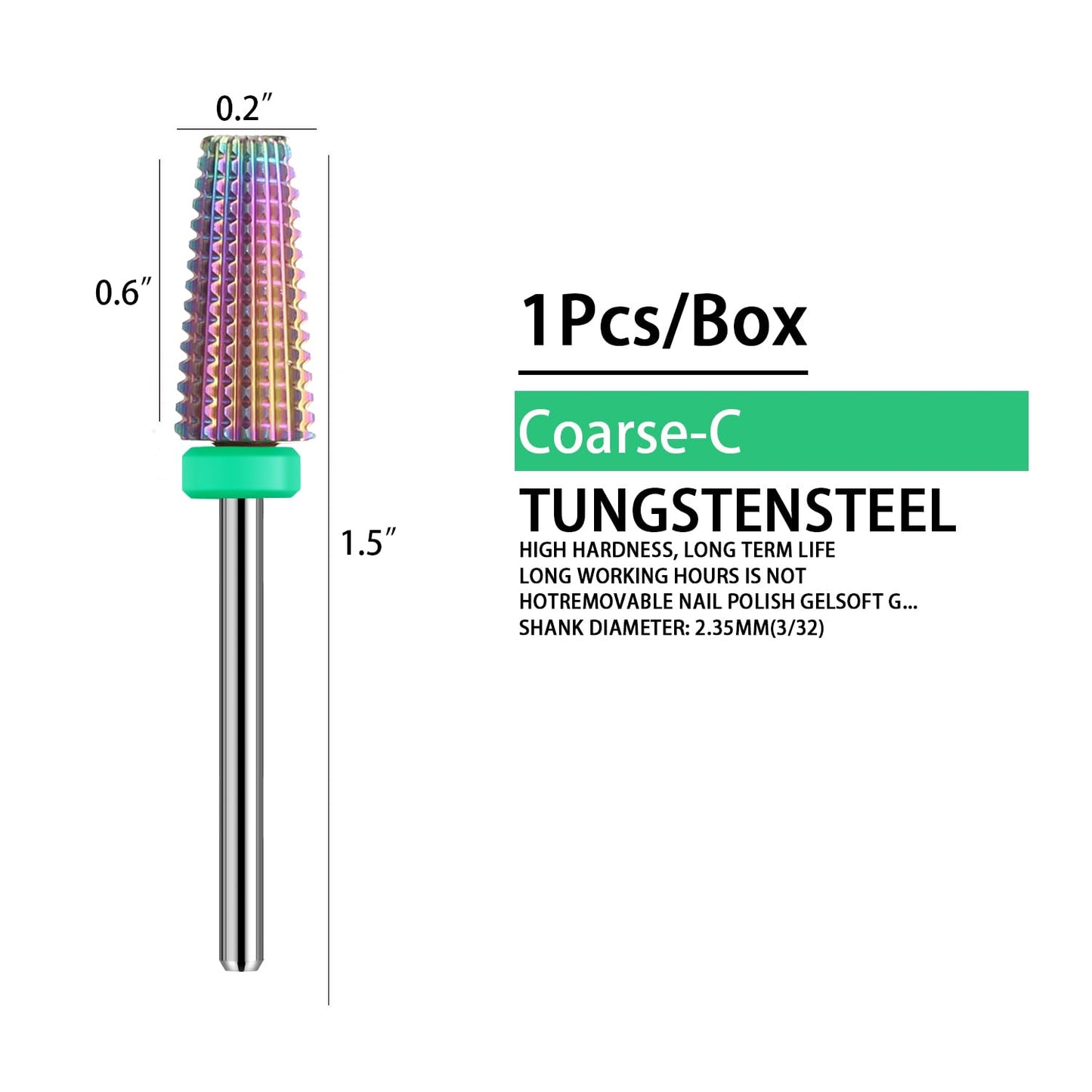 5 in 1 Nail Drill Bits,Rainow Two Way Rotate use for Both Left and Right Handed,Multi-Function Tapered 3/32 Inch Nail Bit for Fast Remove Acrylic Gel Nail (C, Rainbow)
