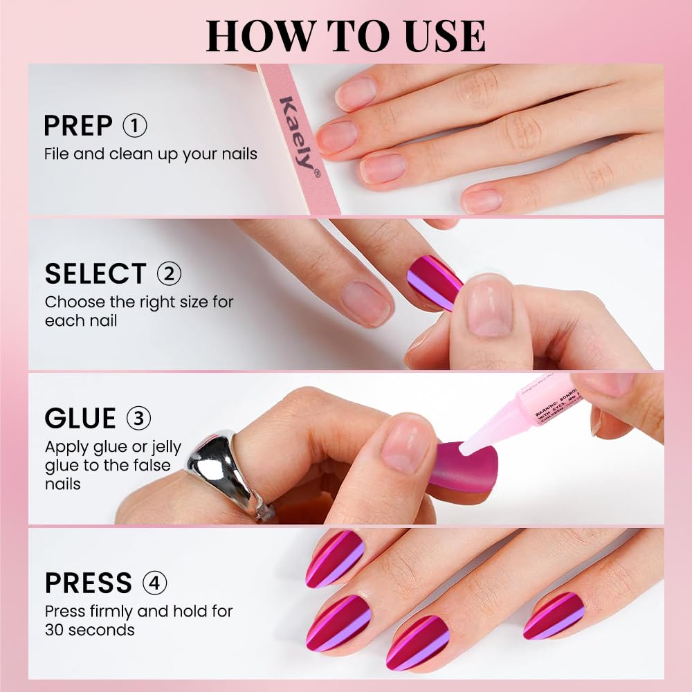 evpct Dark Red Press on Nails Almond Short, Dark Purple Red Chrome Glazed Glossy Short Almond Soft Gel Press On Nails with Nail Glue for Women Gift, 15 Sizes 30Pcs Reusable Stick Acrylic Fake Nail Kit