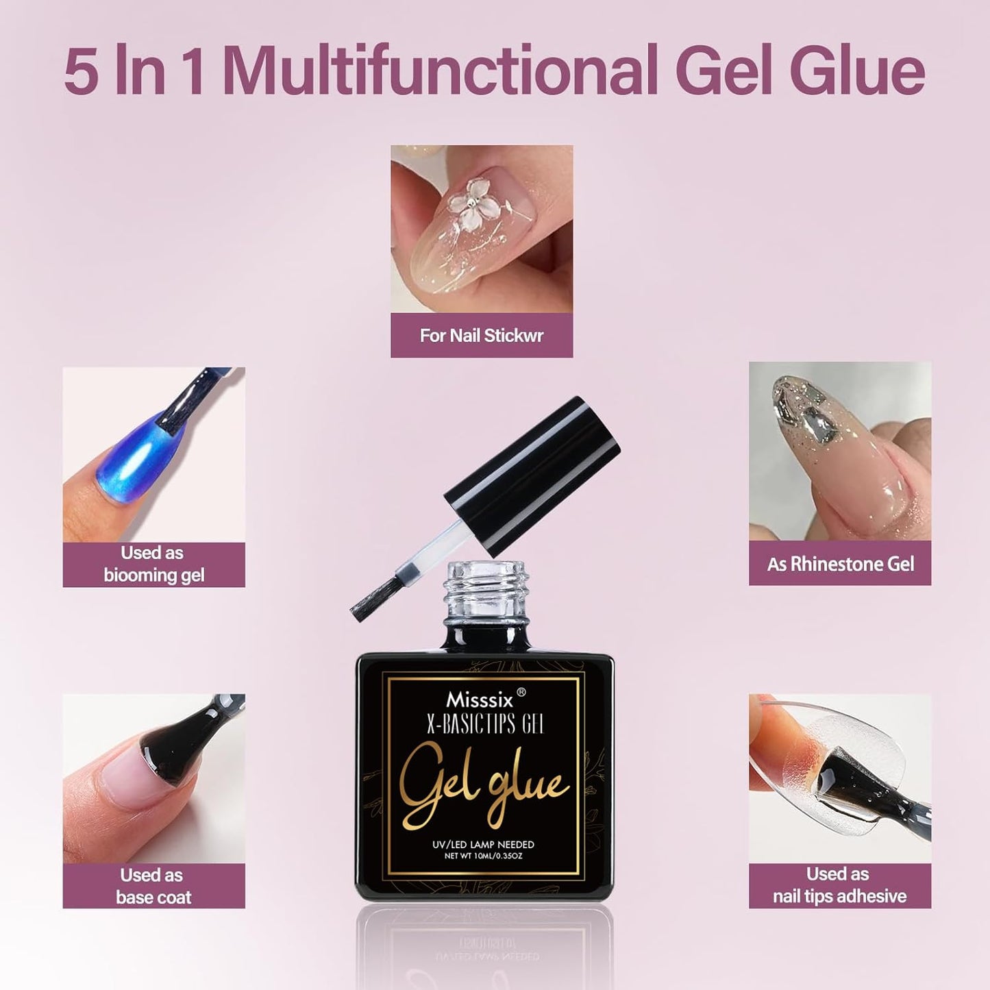 Misssix Medium Almond Gel Nail Tips Kit, 216Pcs Pre Etched Clear Fake Nails, Full Cover False Nail 9-in-1 Gel Glue and Portable Mini U V Nail Lamp for Women 12 Sizes