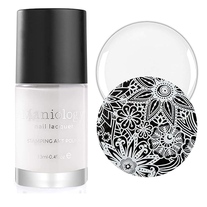 Maniology Black & White Duo Stamping Polish Set | Basic & Essential, Primary Colors – 13ml Lacquer Bottles for Crisp Nail Art Design & Full-Coverage DIY Manicures