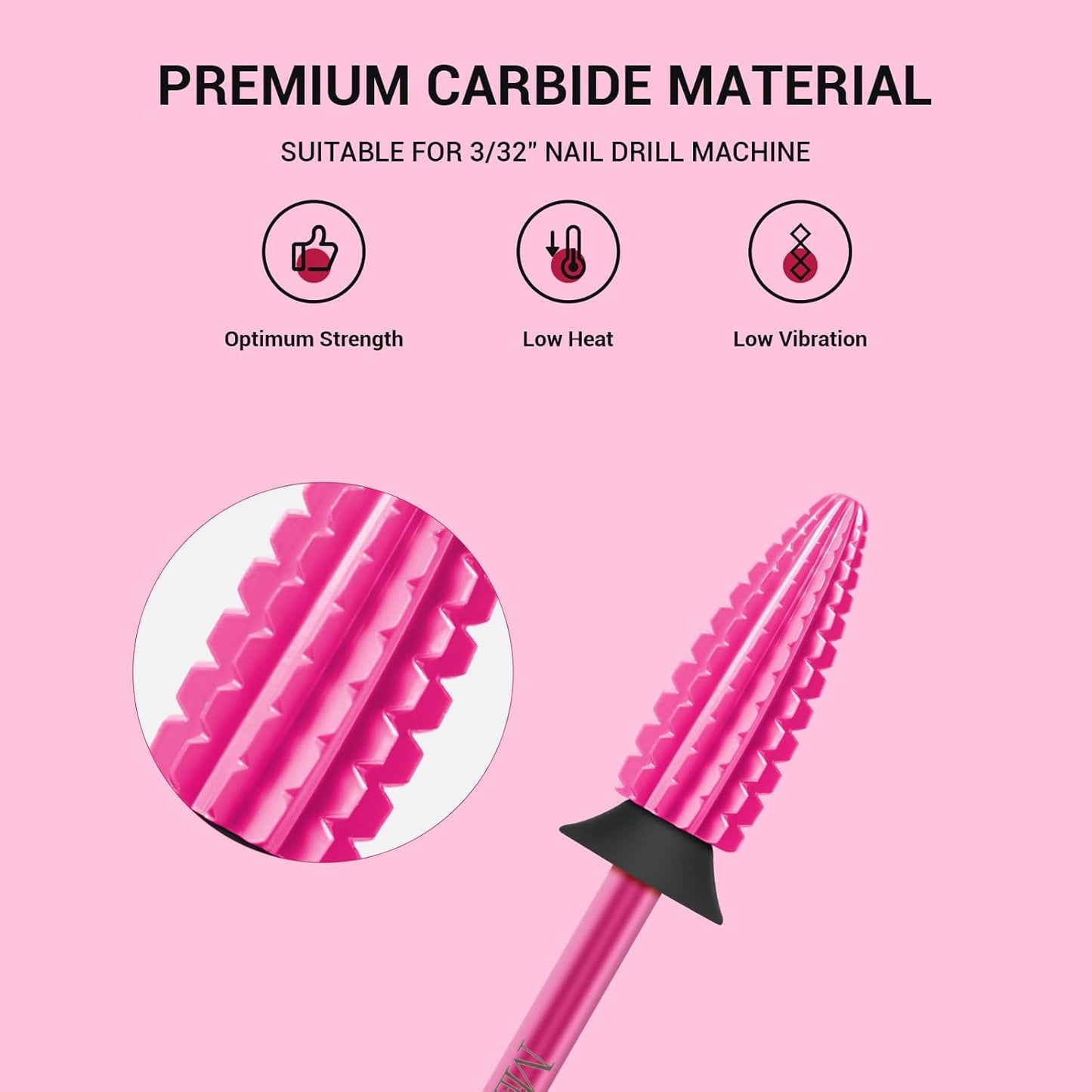 MelodySusie Typhoon Nail Drill Bits, 3/32'' Carbide Tungsten Multi-function Bits, Fast Remove Acrylic or Hard Gel for Manicure Pedicure Salon Professional or Beginner, Pink Blossom, XC
