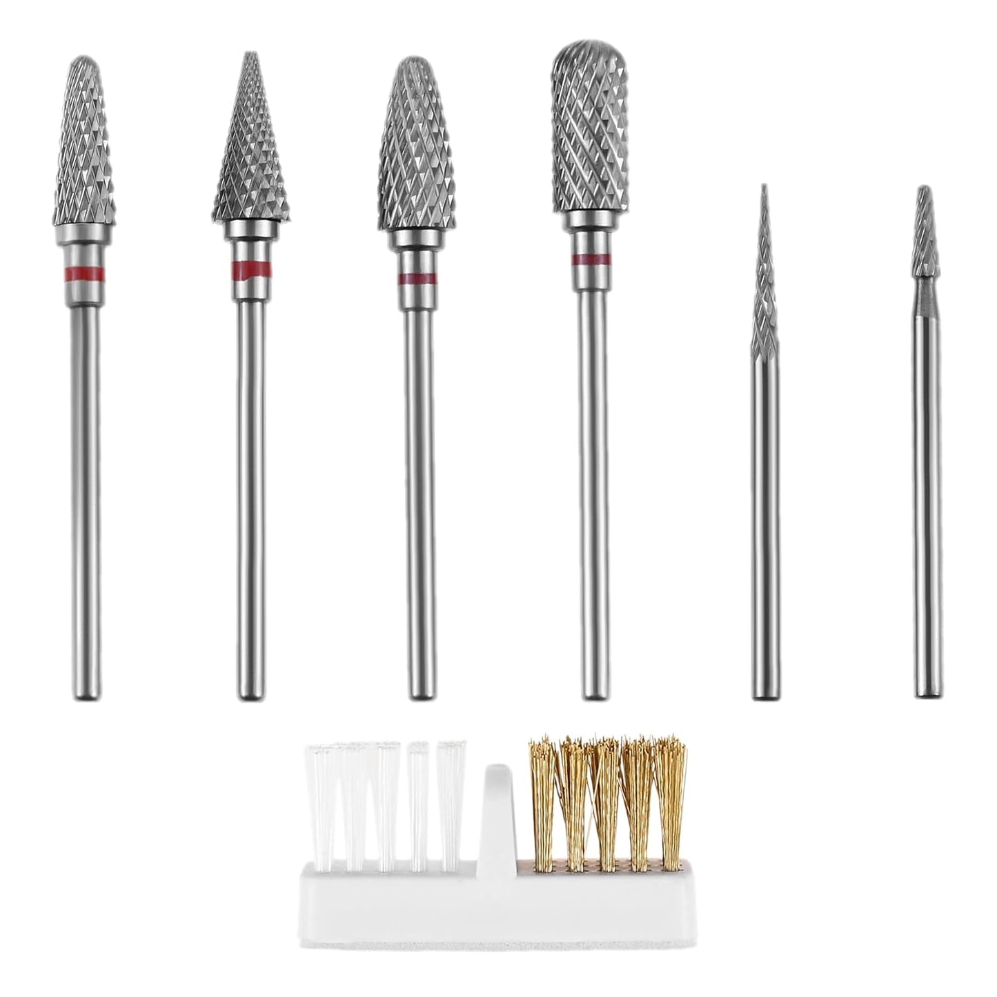 dophee 6 Pack Nail Drill Bits Set for Acrylic Nails, 3/32" Shank Electric Nail Grinding Head Polishing Remover Tool for Nail Art Salon Cuticle Cleaner, Fine Grit, Red
