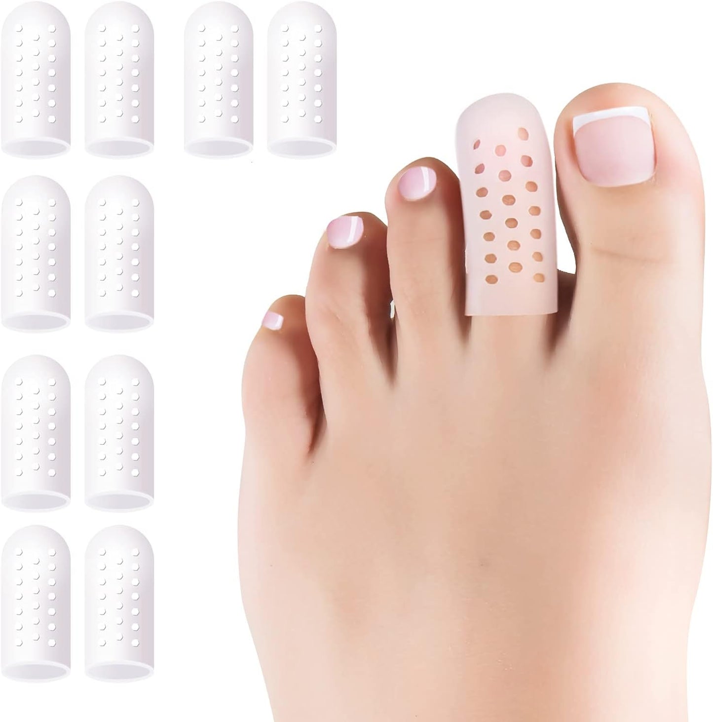 Toe Protectors Gel, 10 Pcs Breathable Toe Protector Cap Cover, Toe Guards for Protection of Ingrown Toenails, Corns, Calluses, Blisters, and More. Size Small