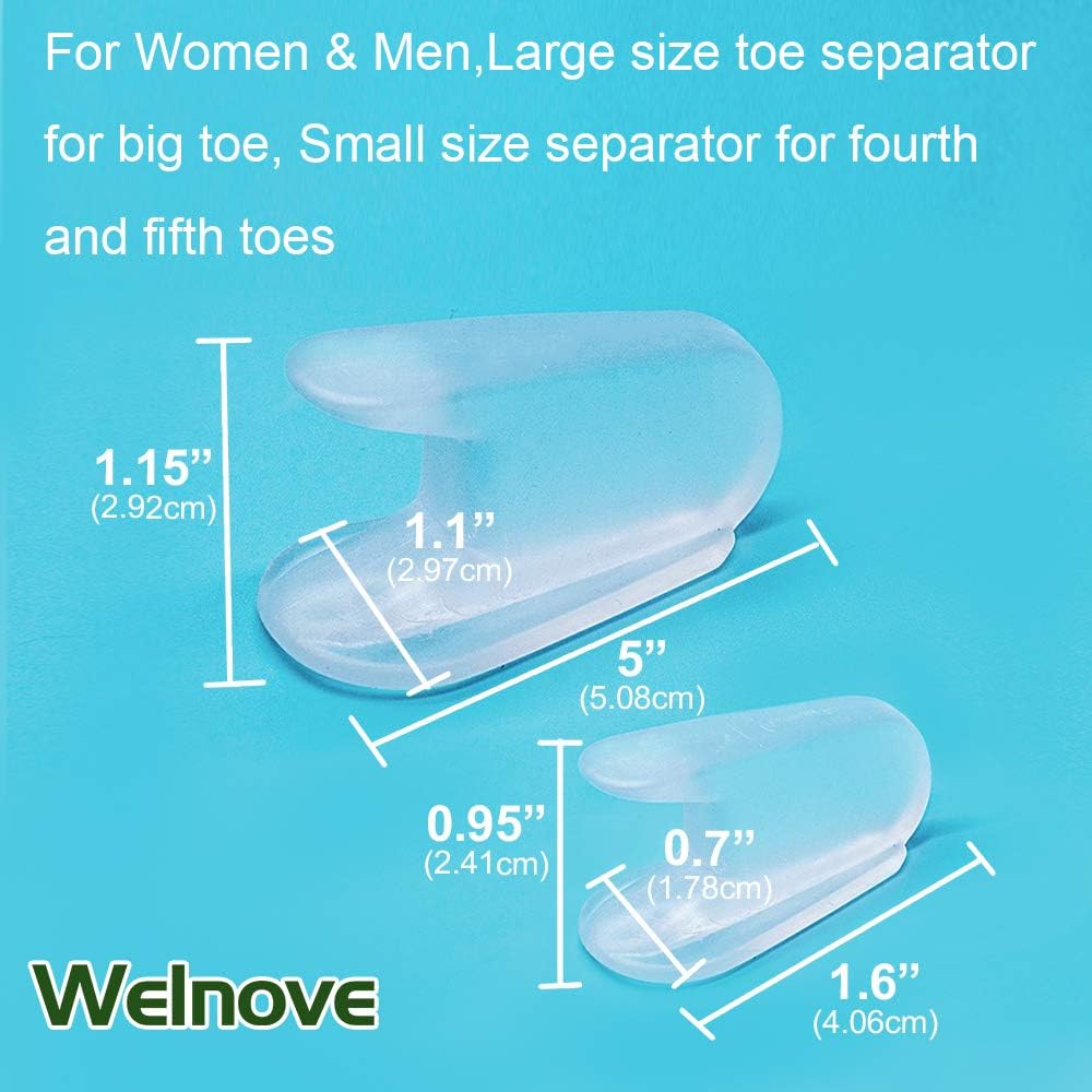 Welnove Toe Separators for Bunions - Gel Overlapping Toe Spacers - Flared Design Silica Gel Toe Straighteners, Bunion Corrector for Pain Relief, Prevent Corns - (6 Pack of Large Size+4 Pack of Small)