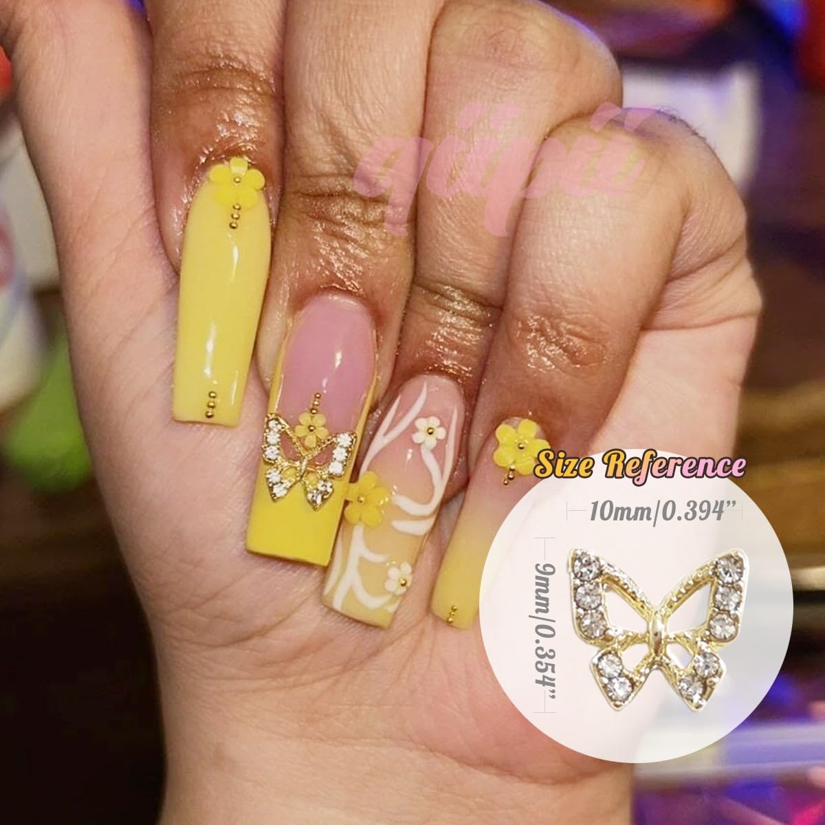 24pcs Golden Butterfly Nail Charms Bulk 3D Charms for Acrylic Nails, Gold Butterflies Nail Rhinestones Charms Nail Alloy Studs Art Jewels Diamonds Gems Decor Supplies for Nails Face Makeup DIY