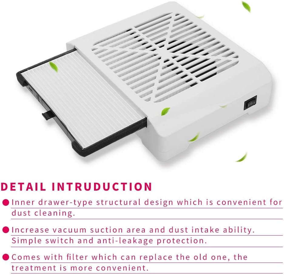Portable 36W Salon Suction Dust Collector Machine Vacuum Cleaner Tool Vacuum Cleaner Nail Art Accessories with 3 LEDs for Nails Fan Professional Manicure Pedicure Art(White 02)