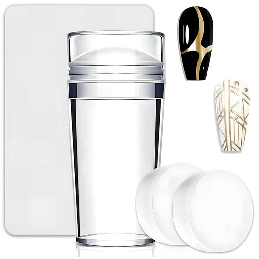 French Tip Nail Stamp,French Tip Tool Kit With 2 PCS Replacement Nail Stamper Heads for DIY together,Home Manicure Starter Tool Salon(4 PCS)