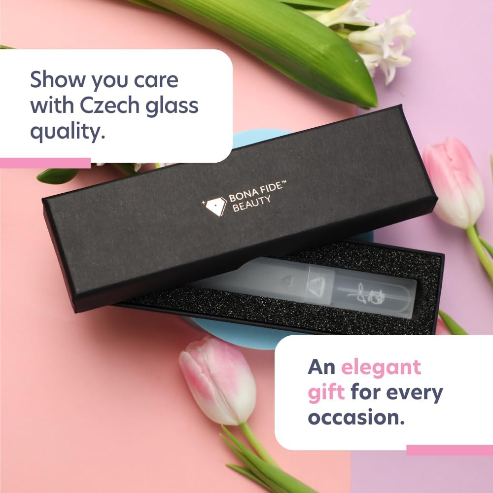 Bona Fide Beauty Czech Glass Nail File with Hardcase, Rose Design Nail Filer with New Clear Case, Gift for Women
