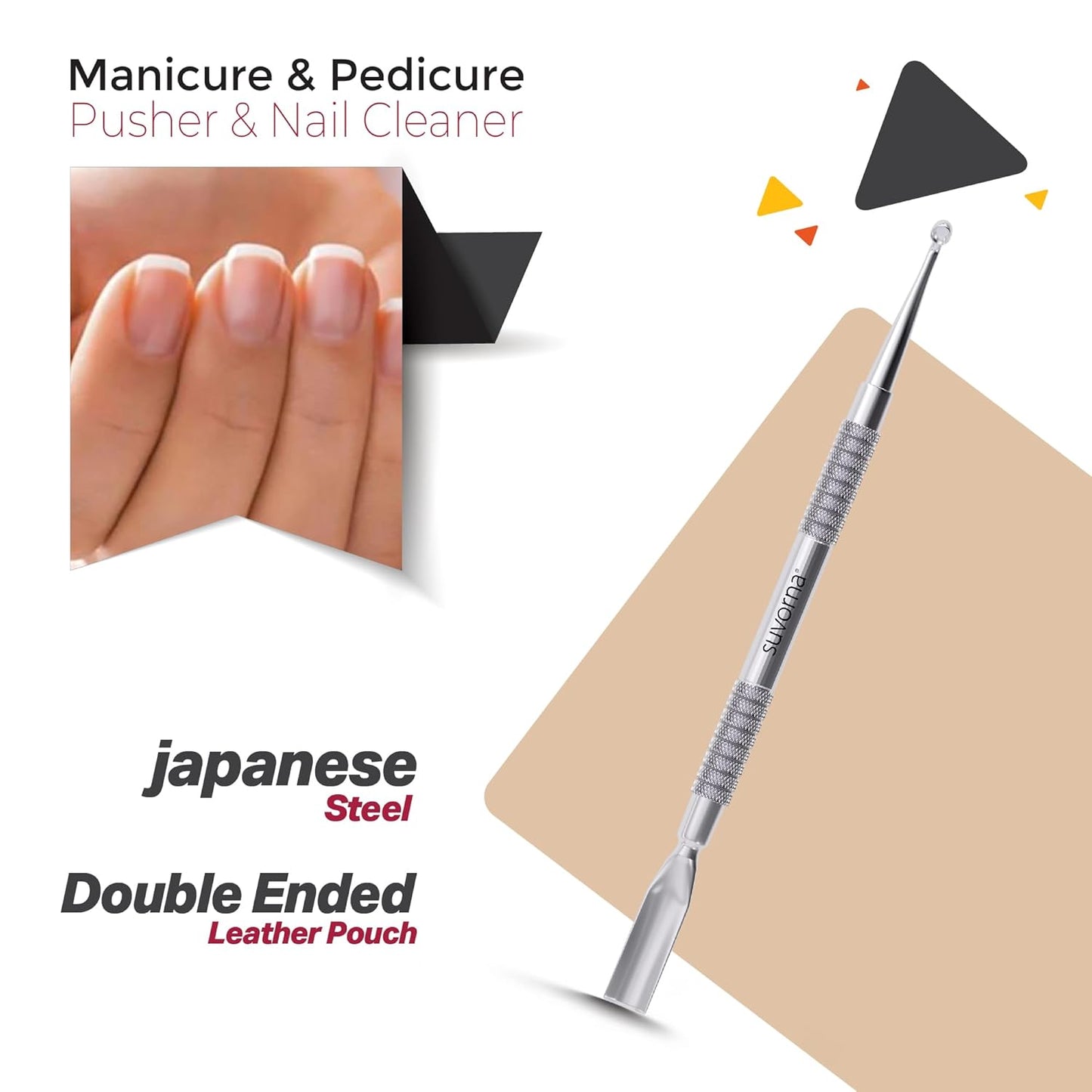 Suvorna Metal Cuticle Pusher Tool & Nail Cleaner Tool, Cuticle Cleaner, Stainless Steel Cuticle Pusher - Fingernail Cleaner for Under Nails and Gel Nail Polish Remover, Nail Cuticle Pusher for Women