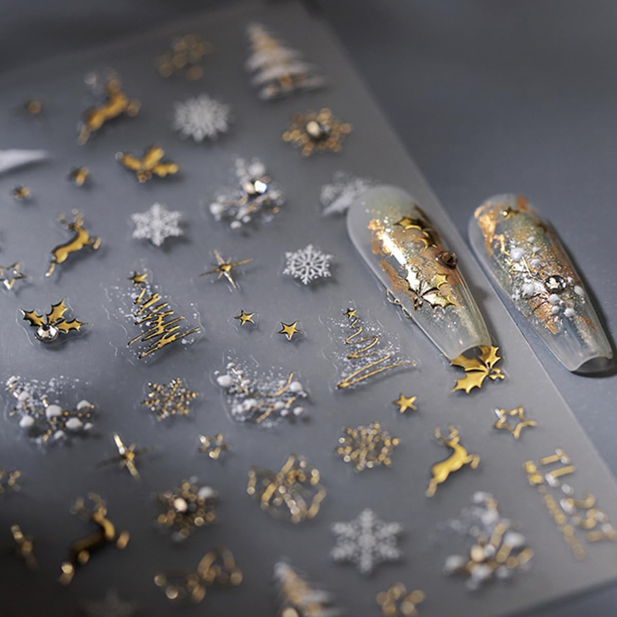 Christmas Nail Stickers Snowflake Nail Art Decals 5D Embossed Nail Design Winter Nail Art Stickers Self Adhesive Nails Supplies Nail Decorations for Women Girls
