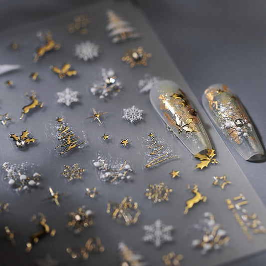Christmas Nail Stickers Snowflake Nail Art Decals 5D Embossed Nail Design Winter Nail Art Stickers Self Adhesive Nails Supplies Nail Decorations for Women Girls