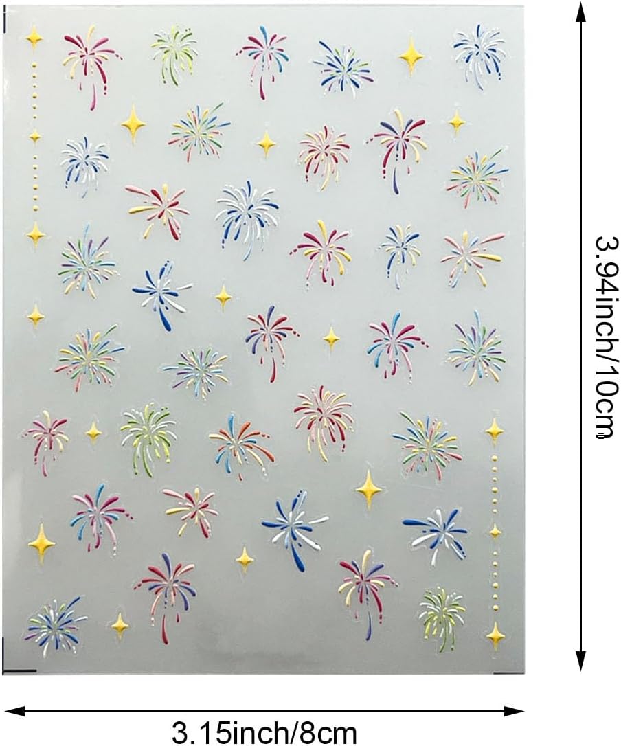 Holographic Firework Nail Art Stickers, Independence Day Patriotic Design, Sparkling Starry Sky Decals for Manicure, 2 Sheets