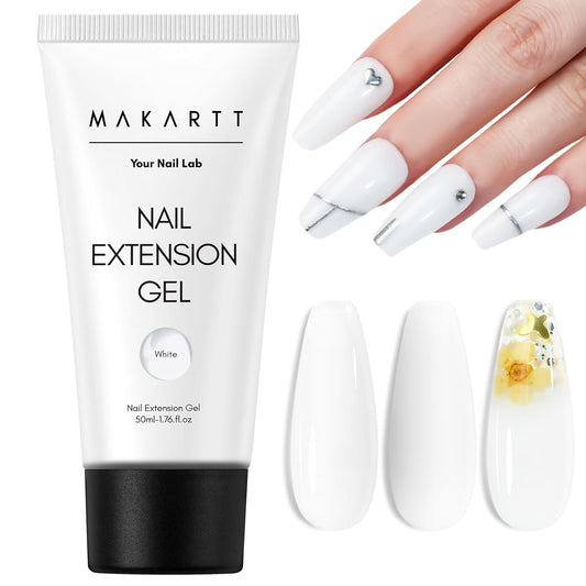 Makartt Poly Nail Gel,White,50ML,Nail Extension Builder for French Manicure, Hard Gels for Nails Strengthener-Long-Lasting and Easy to Use Supplies Salon Nail Art Design Easy DIY at Home