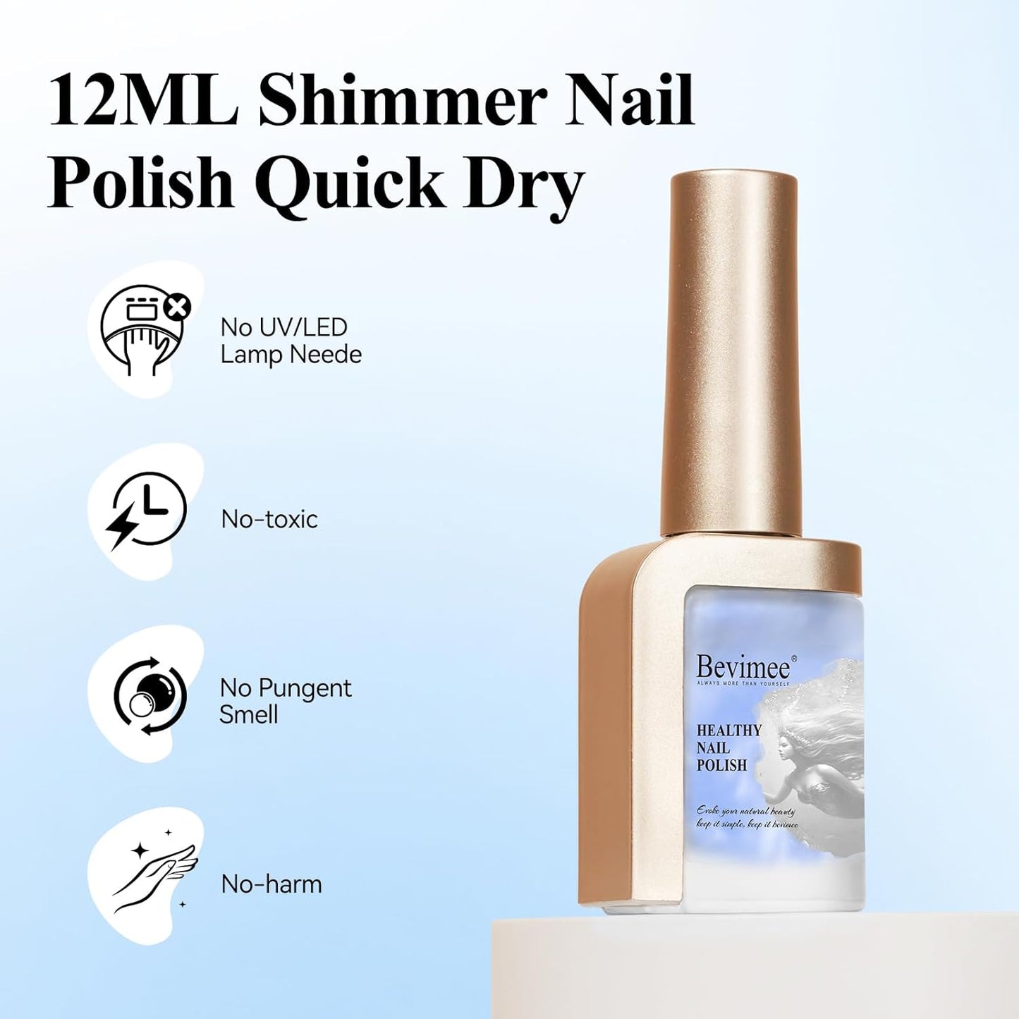 Quick Dry Nail Polish 12ML, Mermaid Shimmer Pearl Aurora Blue Nail Polish Regular Air Fast Drying Fingernail and Toenail Nail Lacquer Polish Natural Color Nail Art Salon DIY at Home