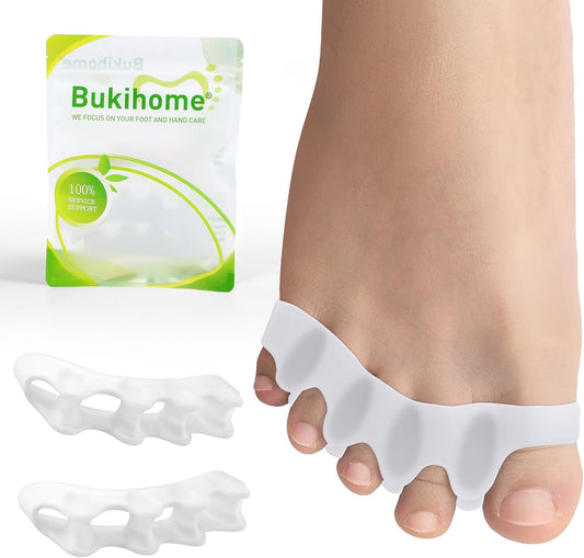 Bukihome Toe Separators, 4 Pair Soft Gel Toe Spacers to Correct Bunions, Toe Stretcher for Therapeutic Relief from Plantar Fasciitis, Foot Pain for Women & Men,White+M