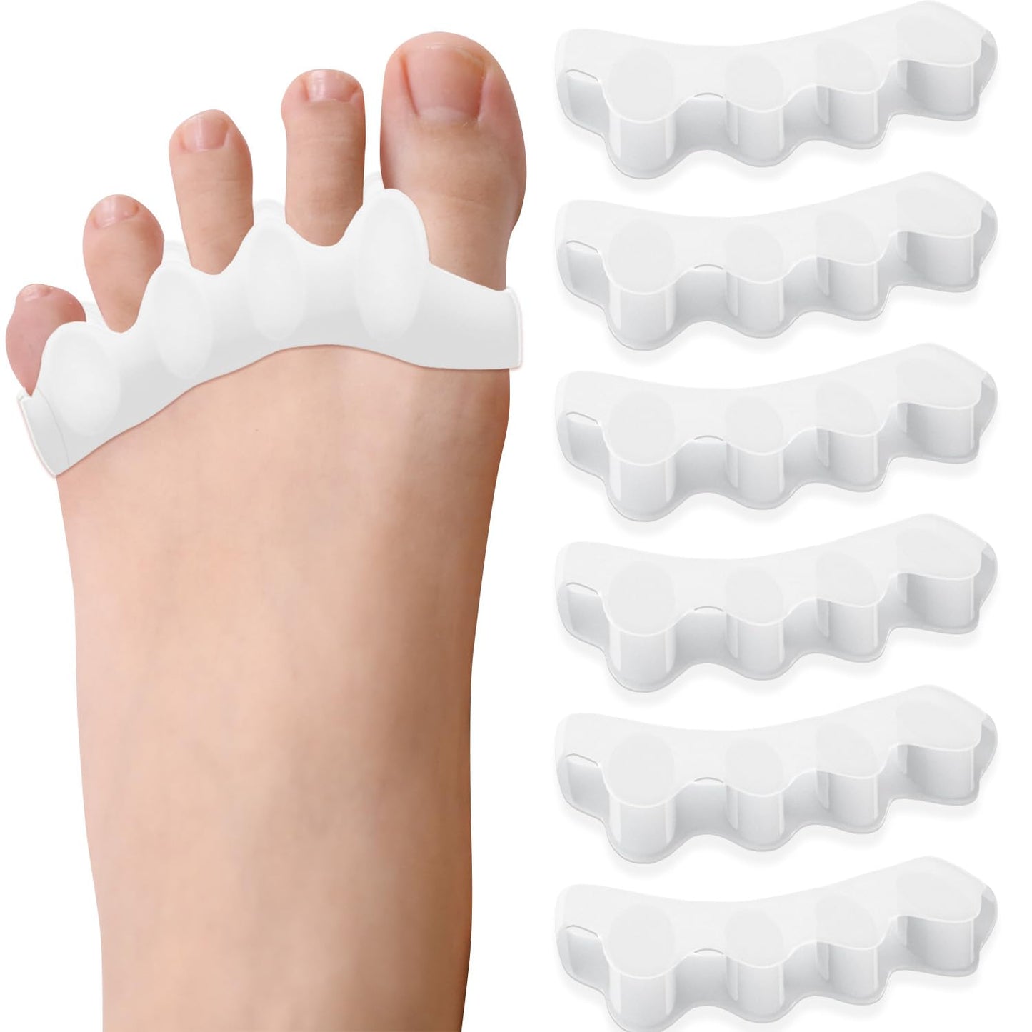 Ballotte Toe Separators, Silicone Toe Spacers for Bunions and Overlapping Hammer Toes, Athletic Tootsie Spacers for Running and Yoga, Foot Finger Splitters for Men & Women (6 Pack)