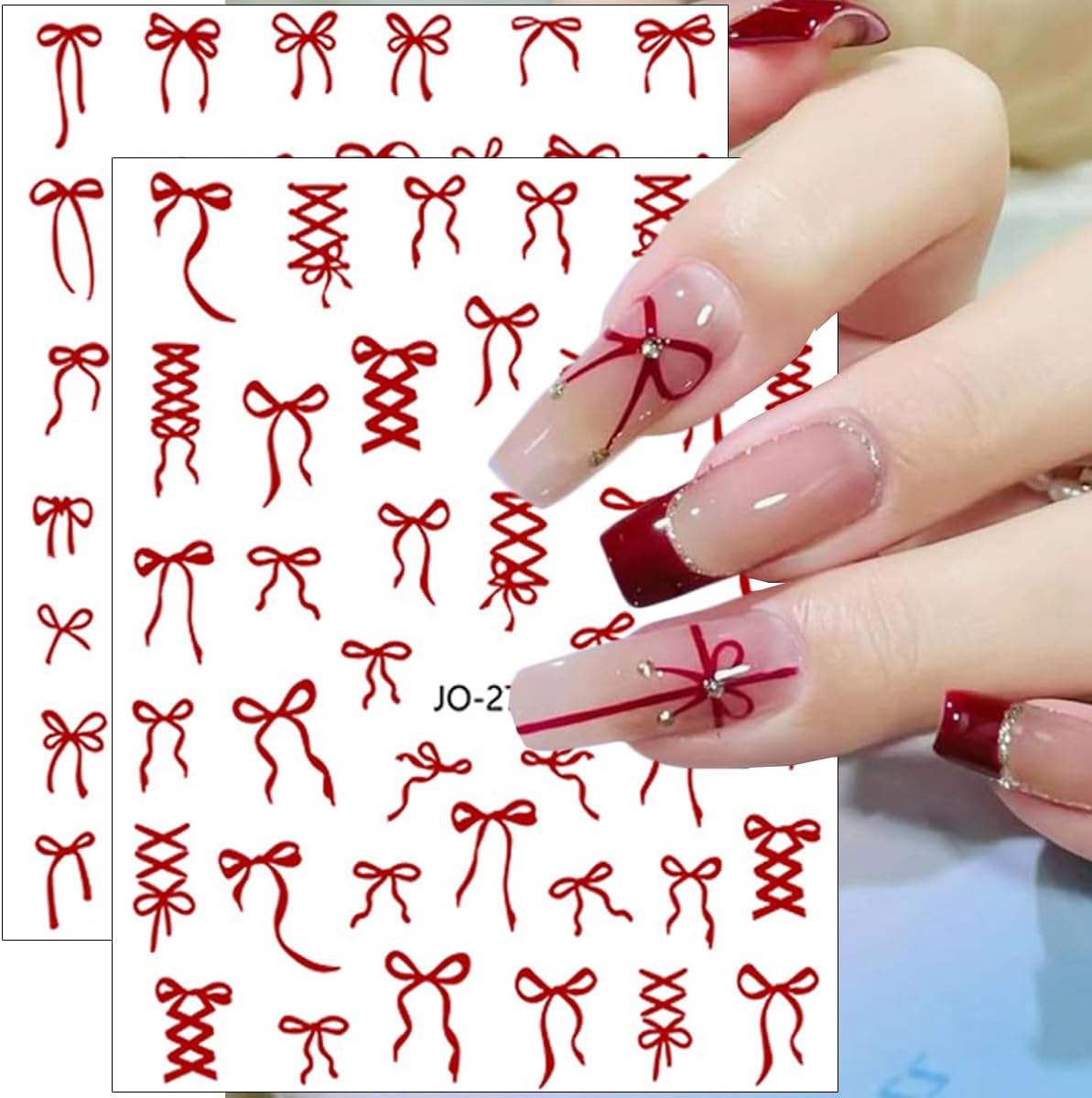 6Sheets Bow Nail Stickers 3D Self Adhesive Colorful Bow Nail Decals Pink Red Black Bowtie Nails Art Stickers Cute French Bows Nails Decorations Supplies for Women Girls DIY Acrylic Manicure Salon