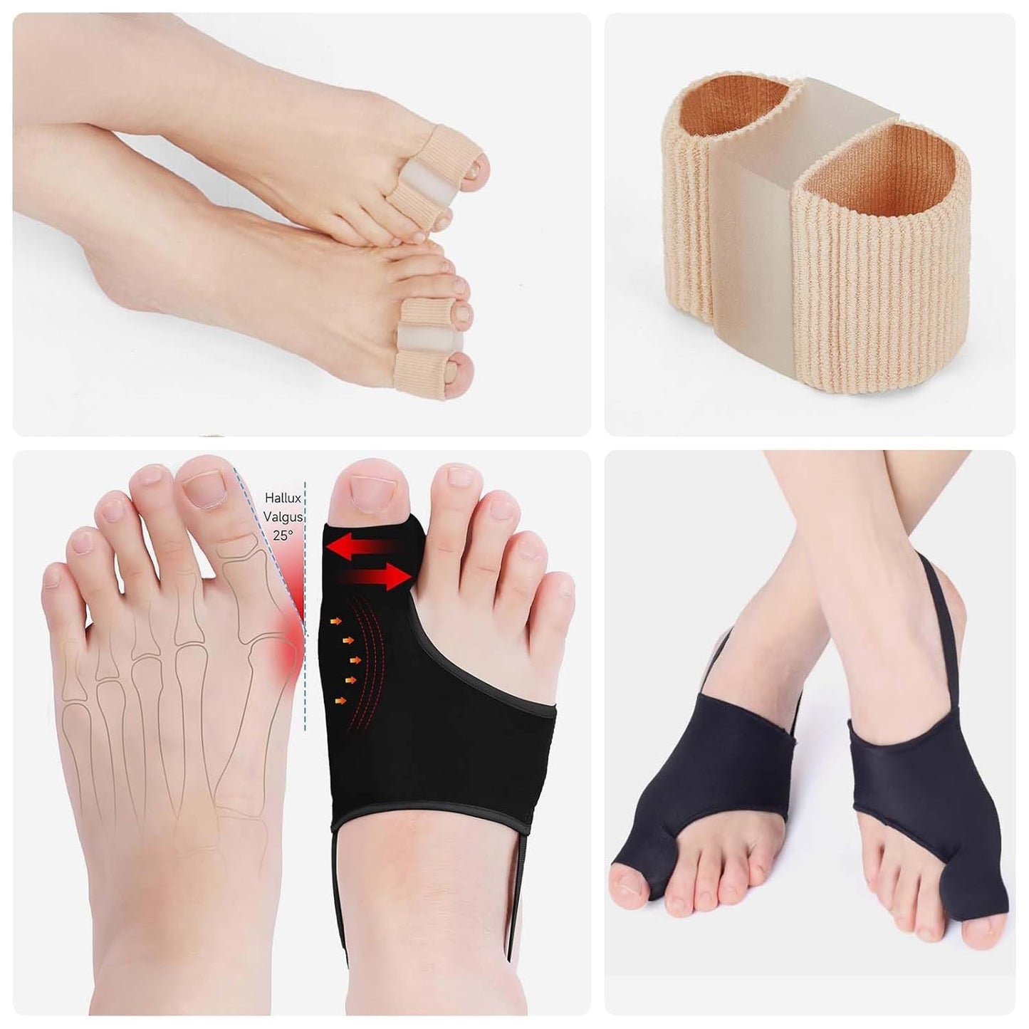 2 Pcs Bunion Corrector with 2 Pcs Gel Bunion Toe Separators, Big Toe Straightener for Relief, Comfortable & Breathable for Day/Night
