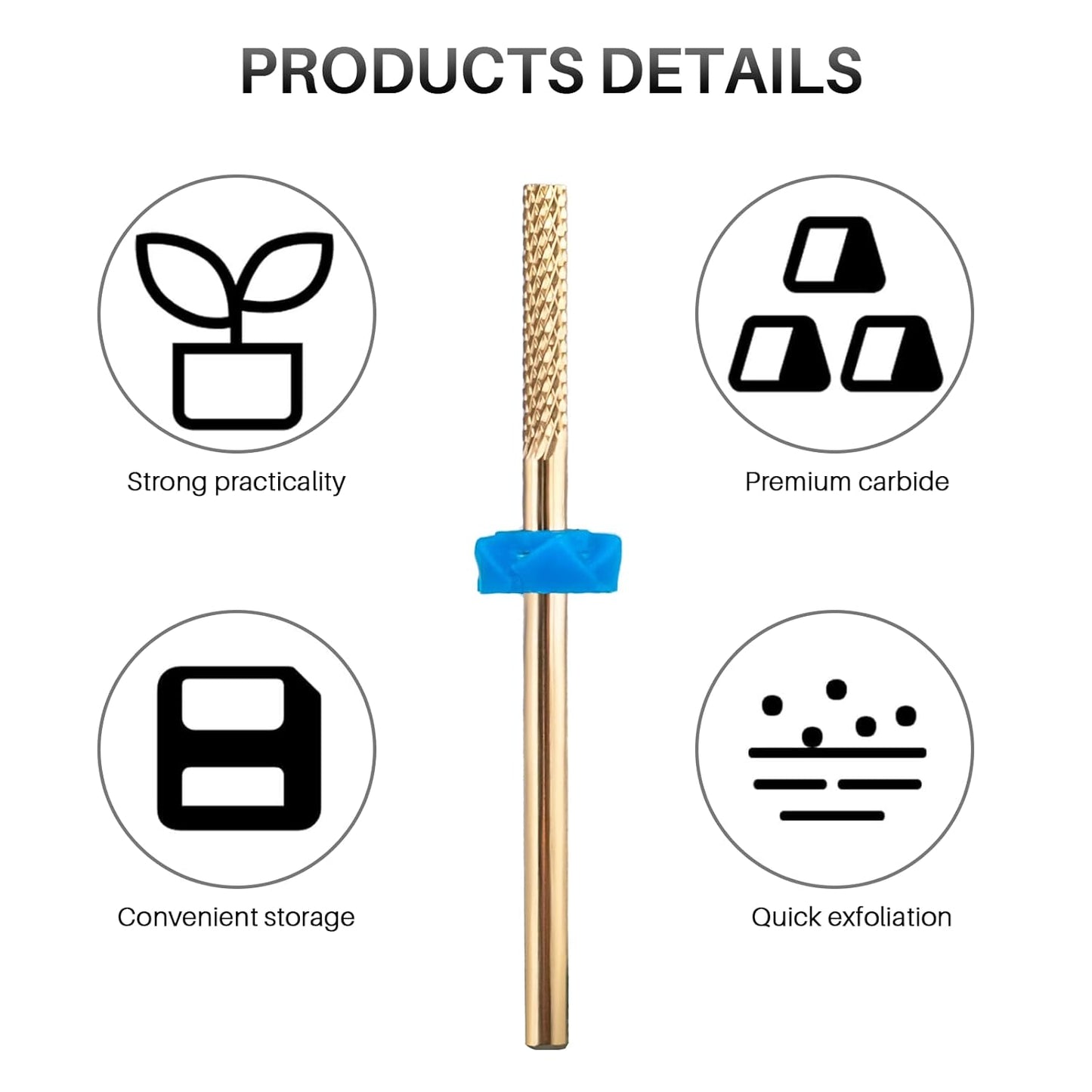 5pcs Ceramic Nail Drill Bits Set, Cuticle Bit for Acrylic Gel Nails Polishing Manicure Pedicure, Efile Remover Safety Bit for Home Salon