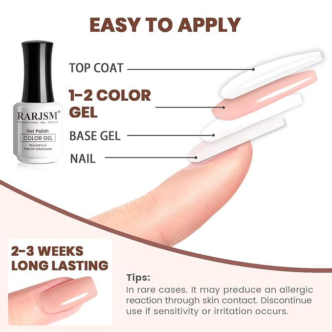 RARJSM Nude Gel Nail Polish Pale Red Neutral Skin Tone Color Sheer Jelly Gel Polish 1PC 15ml Single Bottle Cream Transparent Pink Nail GelPolish Soak off UV LED Cured for Home Salon DIY Manicure