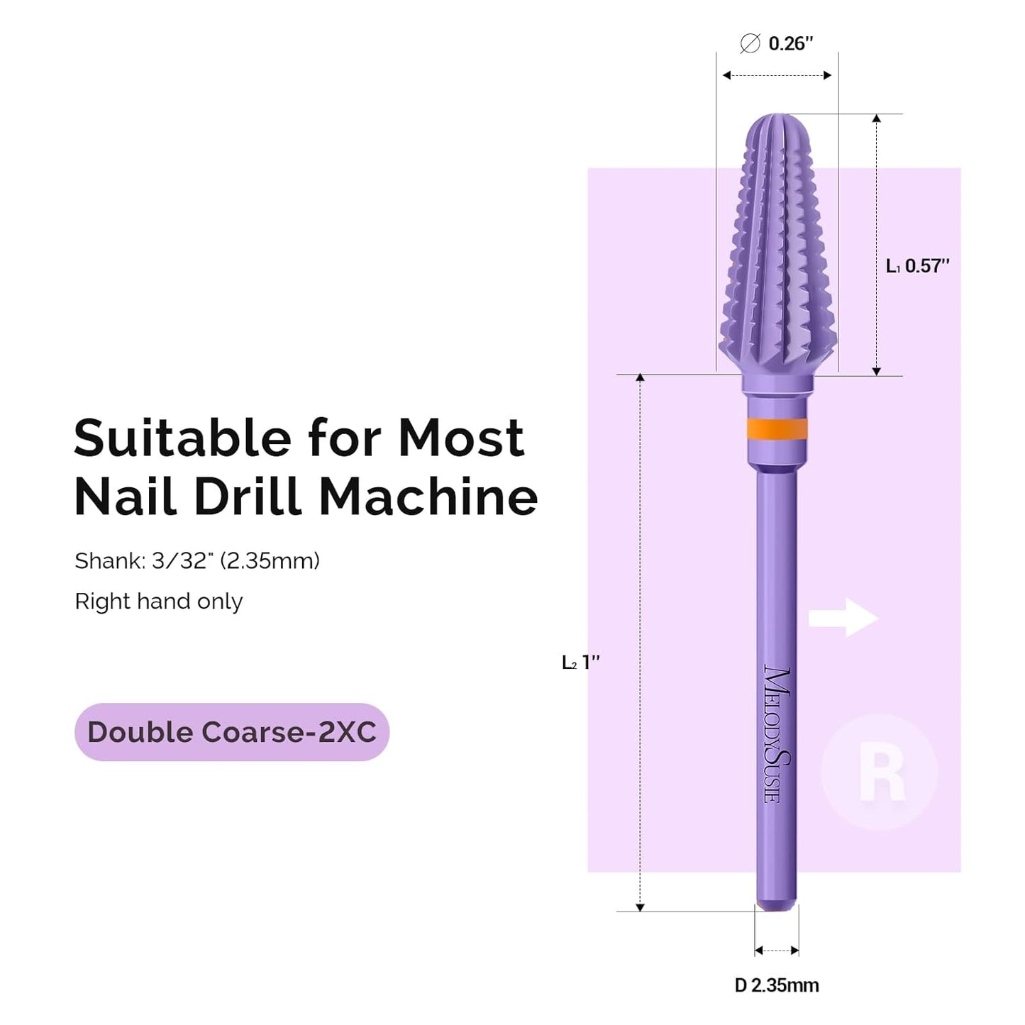 MelodySusie Professional Tornado 3/32'' Nail Drill Bits, Carbide Tungsten Multi-function Bits, Suitable for Manicure Pedicure Cuticle Gel Polishing, Salon Bits, Series Bit-X, Purple, 2XC