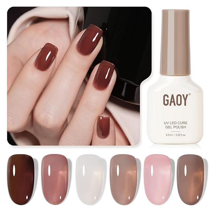 GAOY Rose Brown Jelly Gel Nail Polish of 6 Milky Brown Pink Whiter Colors Sheer Gel Polish Kit for Salon Manicure and Nail Art DIY at Home