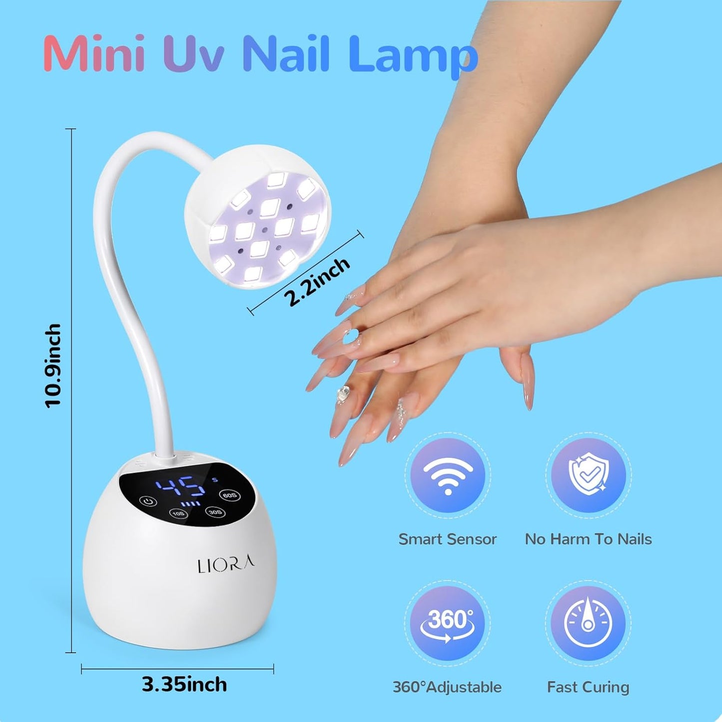 LIORA UV LED Nail Lamp - Gooseneck UV Light for Gel Nails, Cordless USB Rechargeable Flash Curing Ligth with 4 Timers & Auto Sensor, Nail Dryer Gel Polish Light for Salon Home DIY