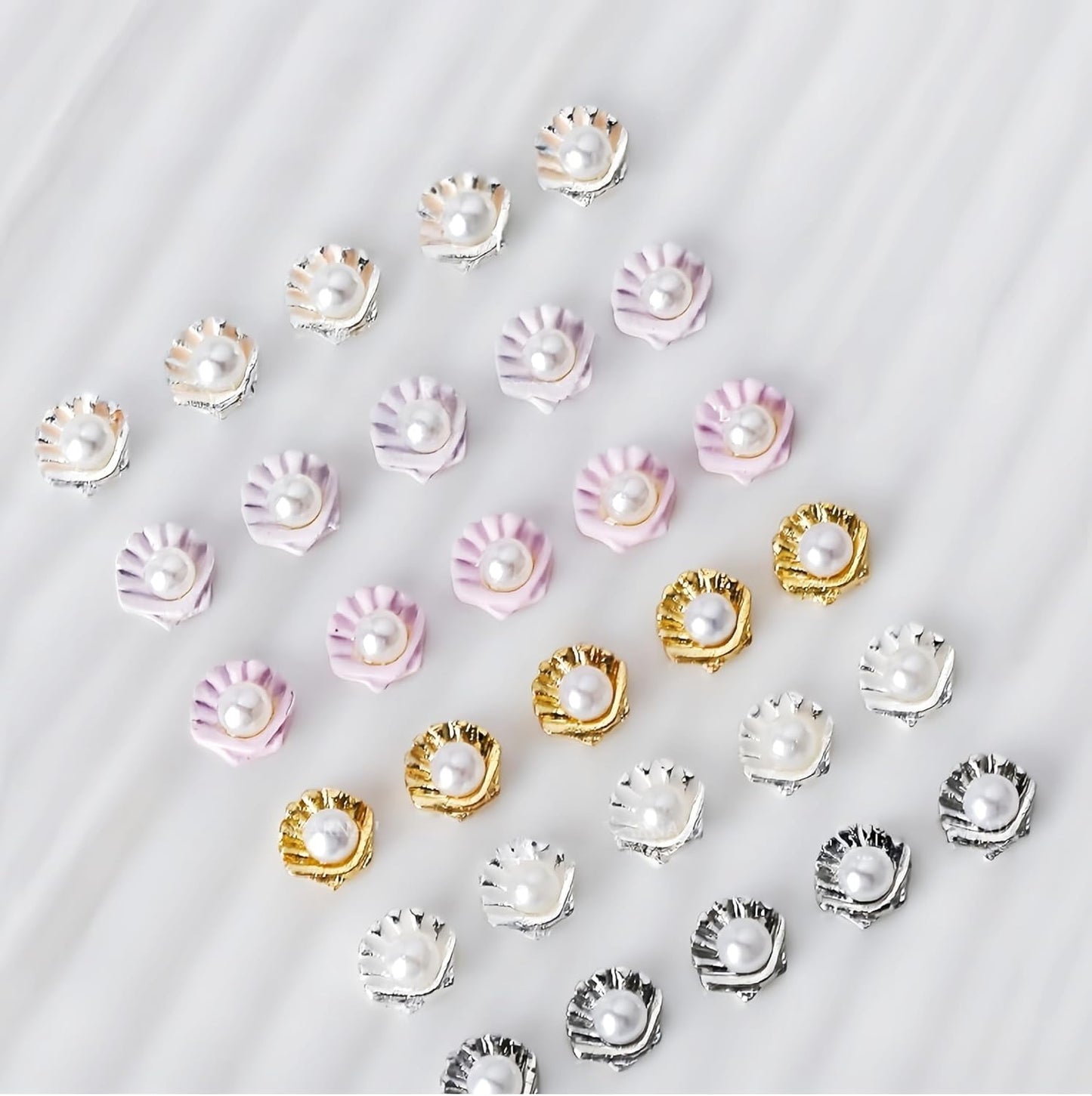 24Pcs Summer Nail Charms 3D Metal Nail Art Studs Seashell Starfish Theme Ocean Nail Rhinestones Sea Shell Nail Gems Pearl Colorful Crystal Design Nails Supplies Summer Beach DIY Crafts Manicure Decor