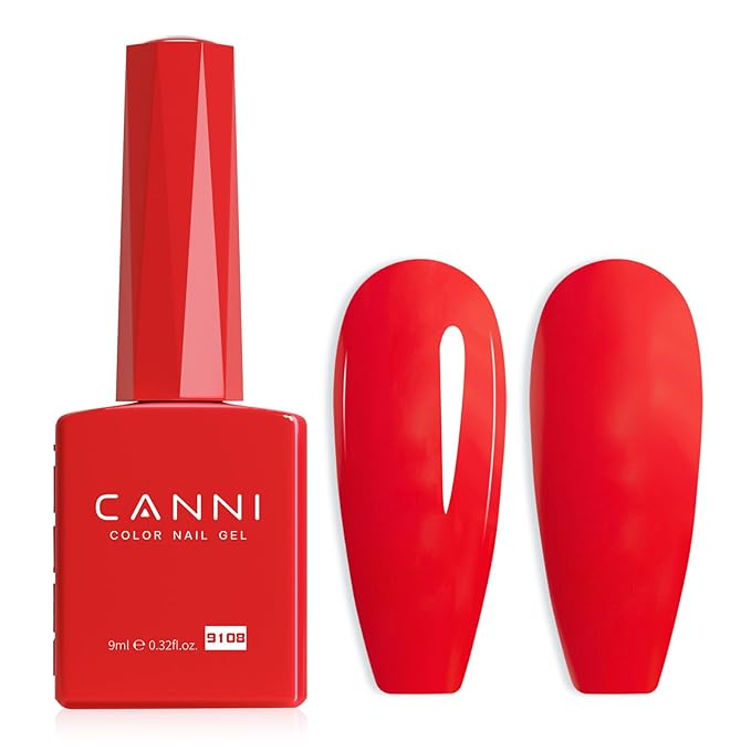 CANNI Red Gel Nail Polish, 1Pcs Bright Red Gel Polish Neon Color High Gloss Soak Off U V Manicure Salon DIY